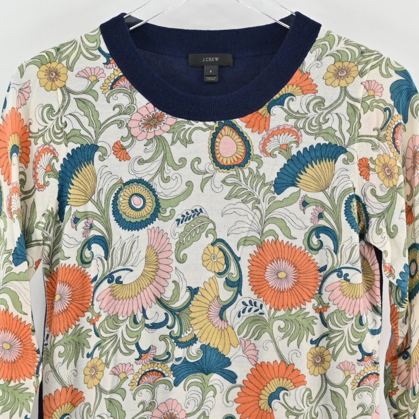 J Crew Womens Floral Merino Wool Sweater Size S Retro Twee Whimsical Romantic