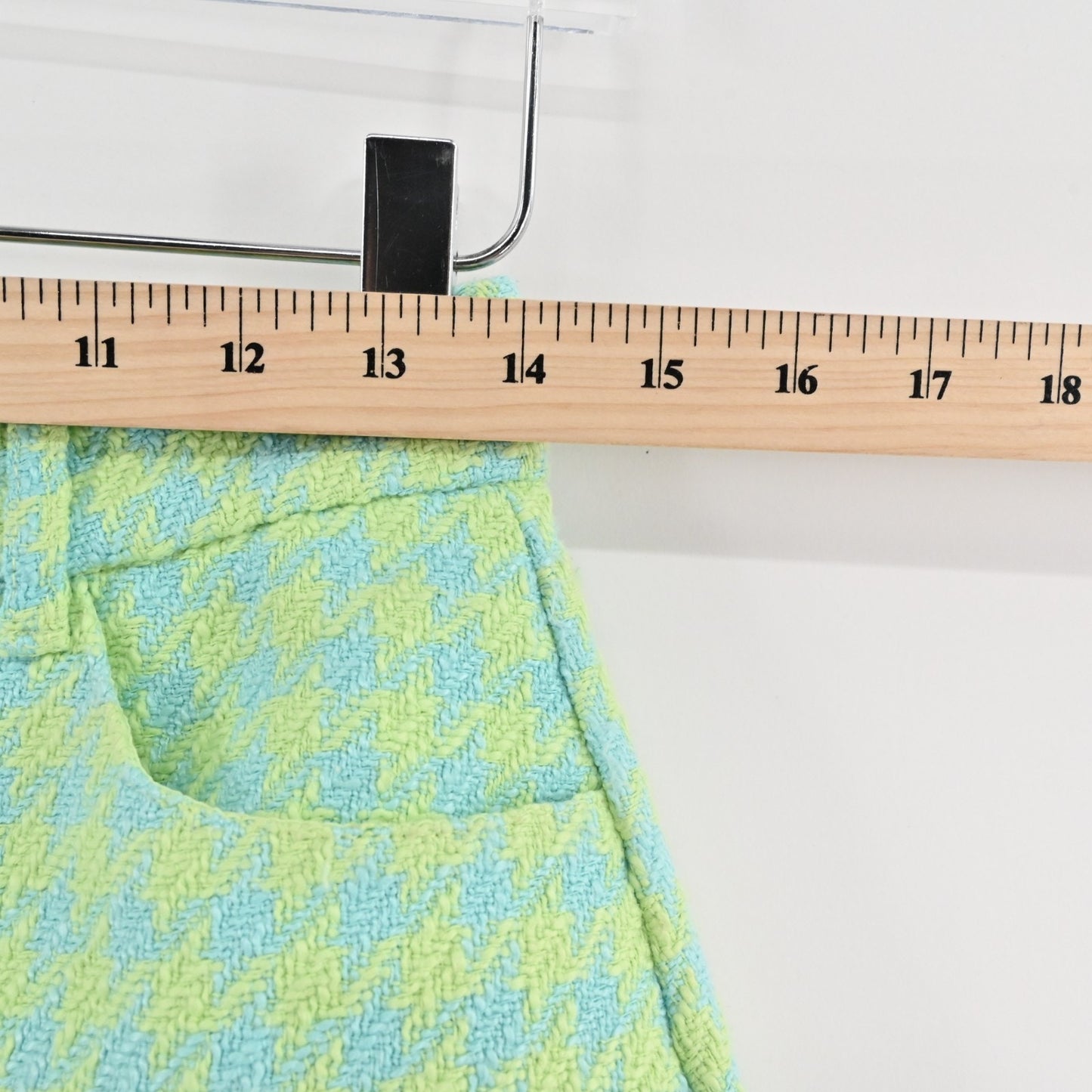 Zara Womens Houndstooth Tweed Frayed Shorts Size S Blue Green High Rise Casual