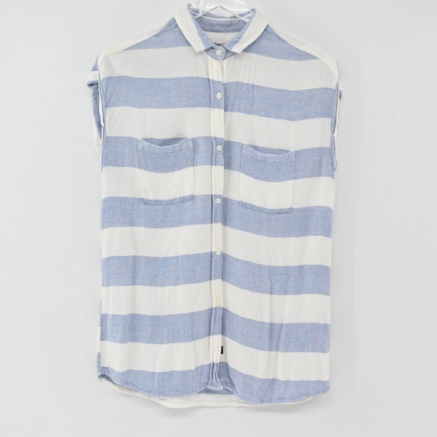RAILS Top Women Sz XS Blue White Stripe Rolled Cap Sleeve Britt Button Up Beach