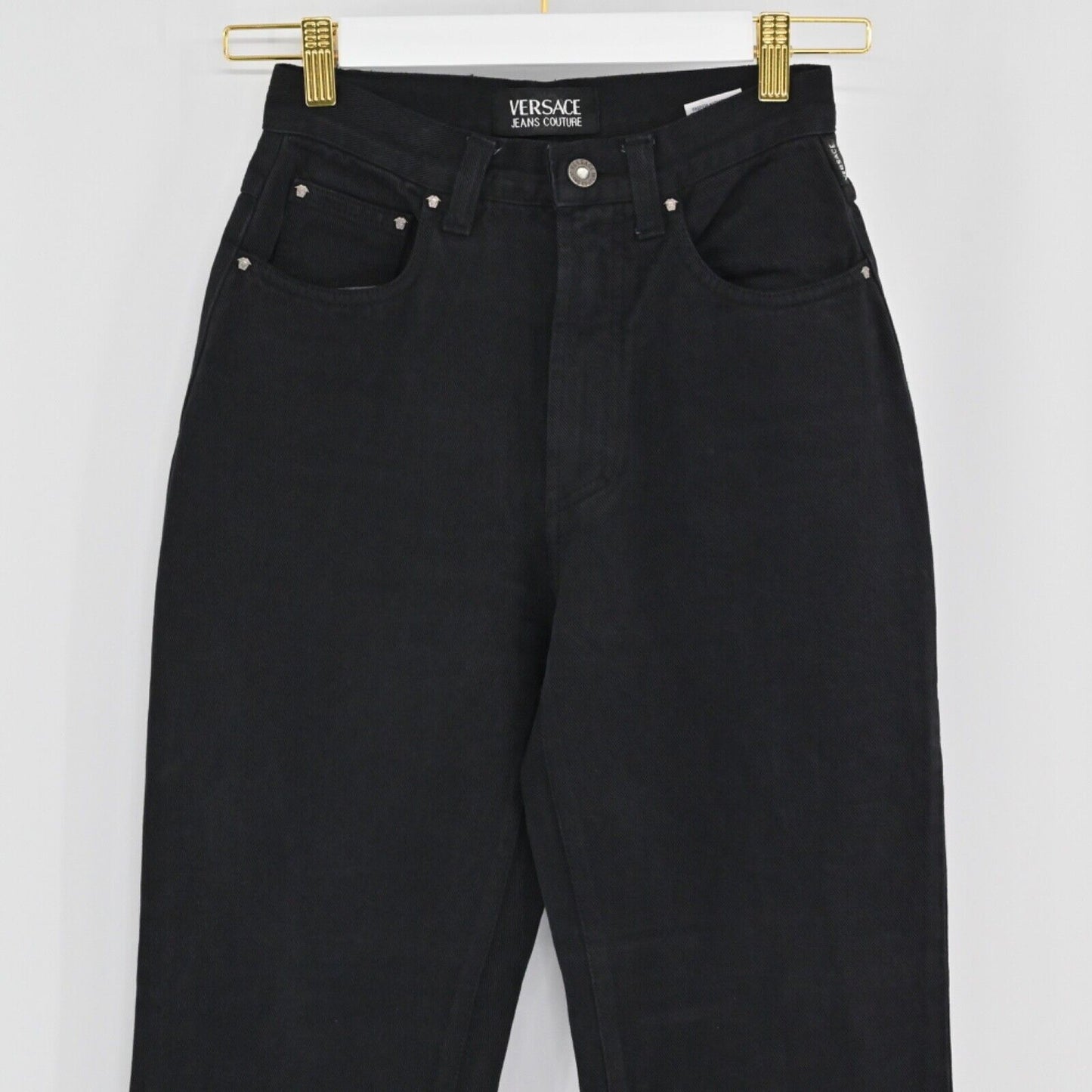 Vtg VERSACE JEANS Womens Sz 26 Black COUTURE High Rise Tapered Mom Cotton 90s