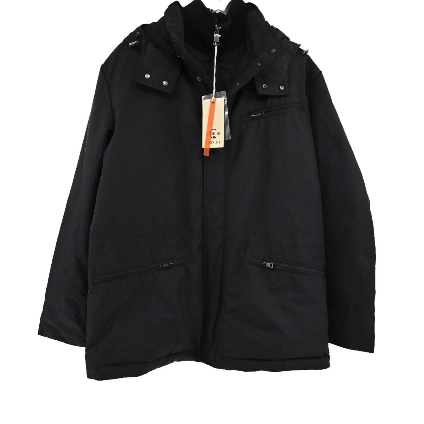 CERRUTI 1881 Jacket Womens Size XL Zip Front Hooded Long Sleeve Black Coat NEW