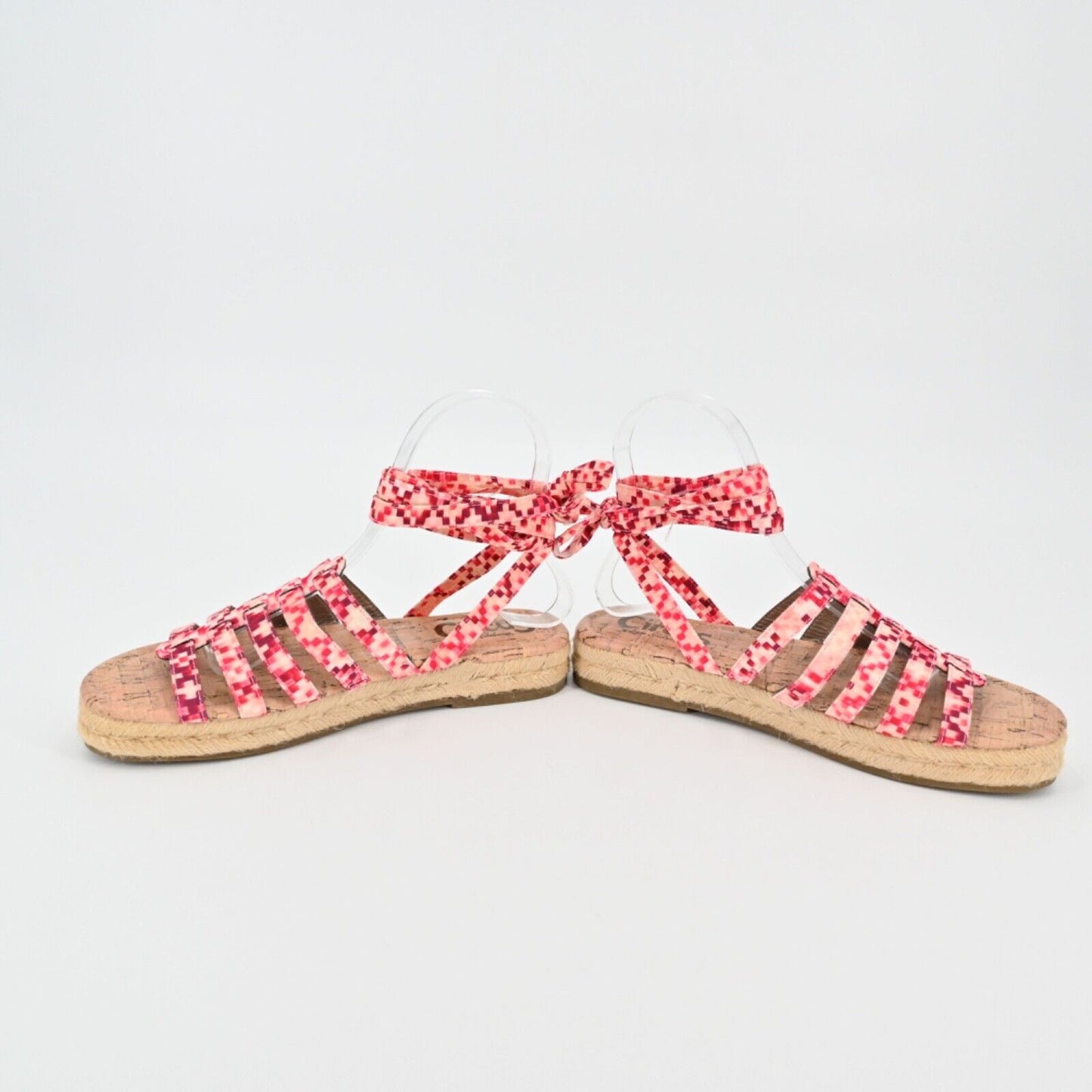 SAM EDELMAN Sandals Womens Size 7.5 CIRCUS Pink Ariel Espadrille Ankle Tie Strap