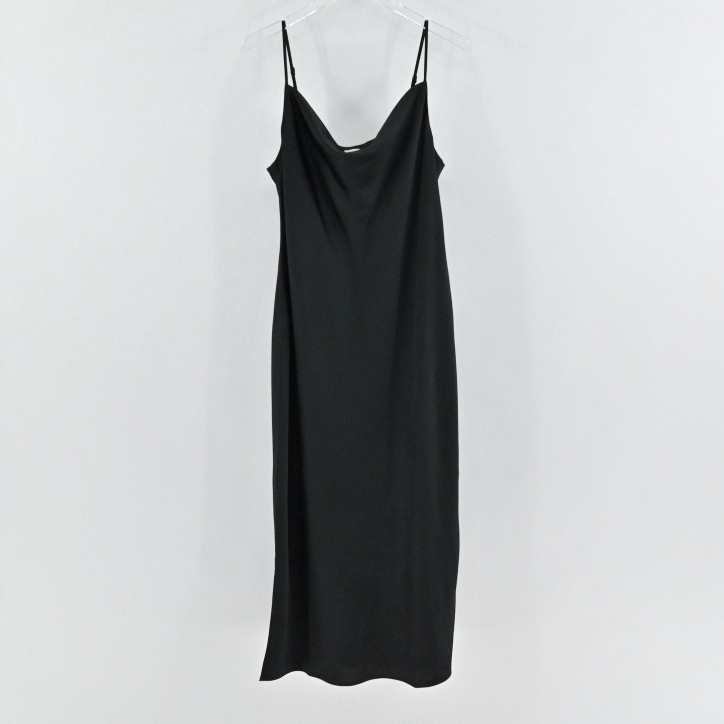 Anne Klein Midi Slip Dress Sz 12 Black Whimsigoth Dark Romantic Satin Cowl Neck