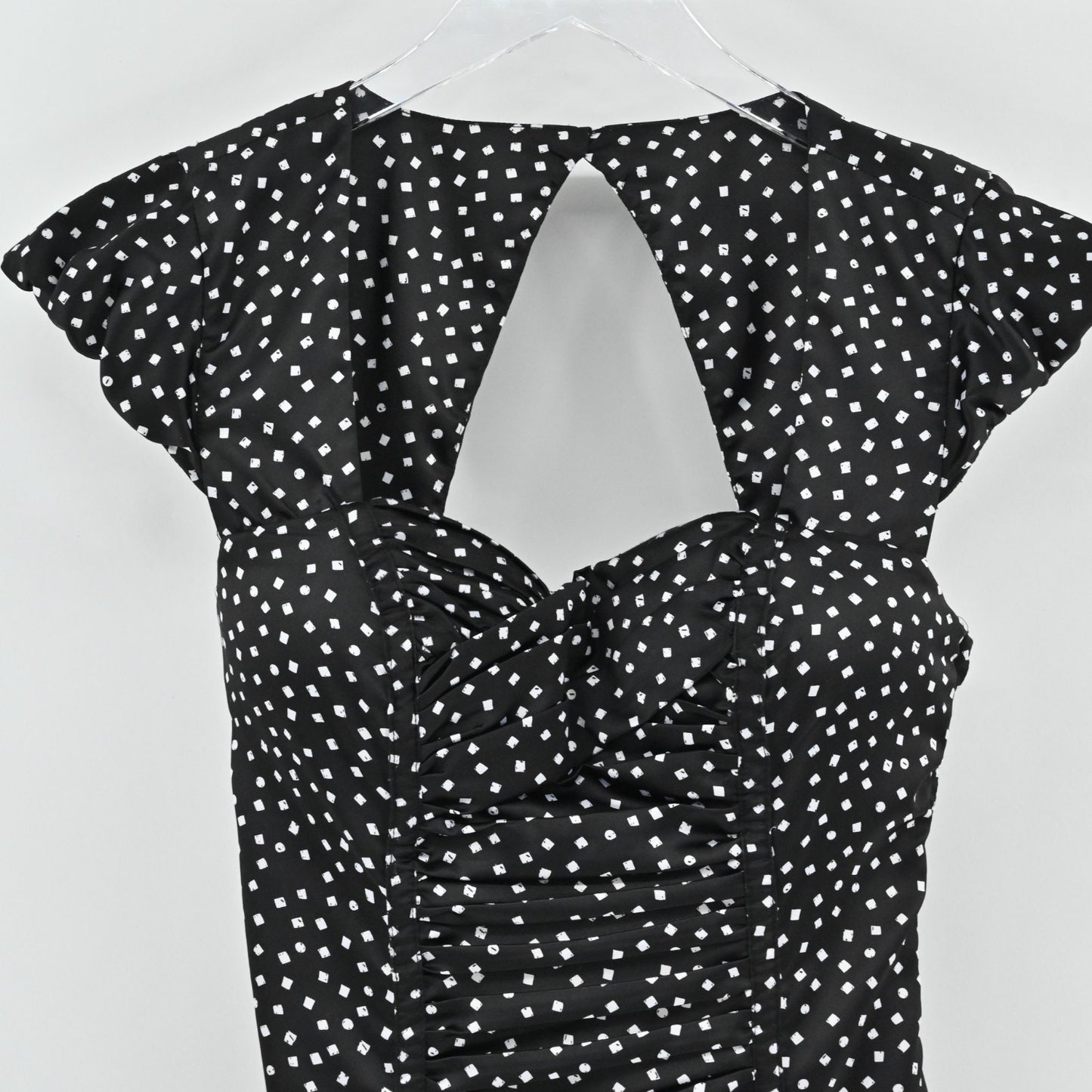 Vtg Y2k Guess Pin Up Dress Size 0 Rockabilly Polka Dot Retro Black White Ruched