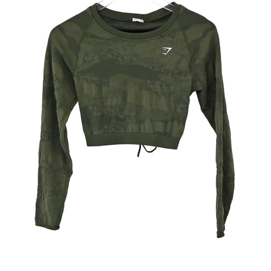 GYMSHARK Top Womens Sz Small Adapt Camo Seamless Lace Up Back Crop Long Sleeve