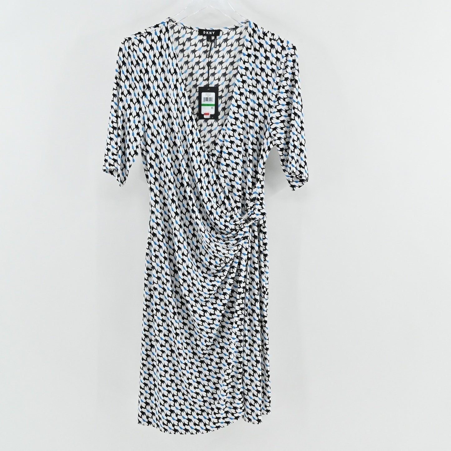 DKNY Faux Wrap Dress Size L Geometric Modern Artistic Flattering Sophisticated