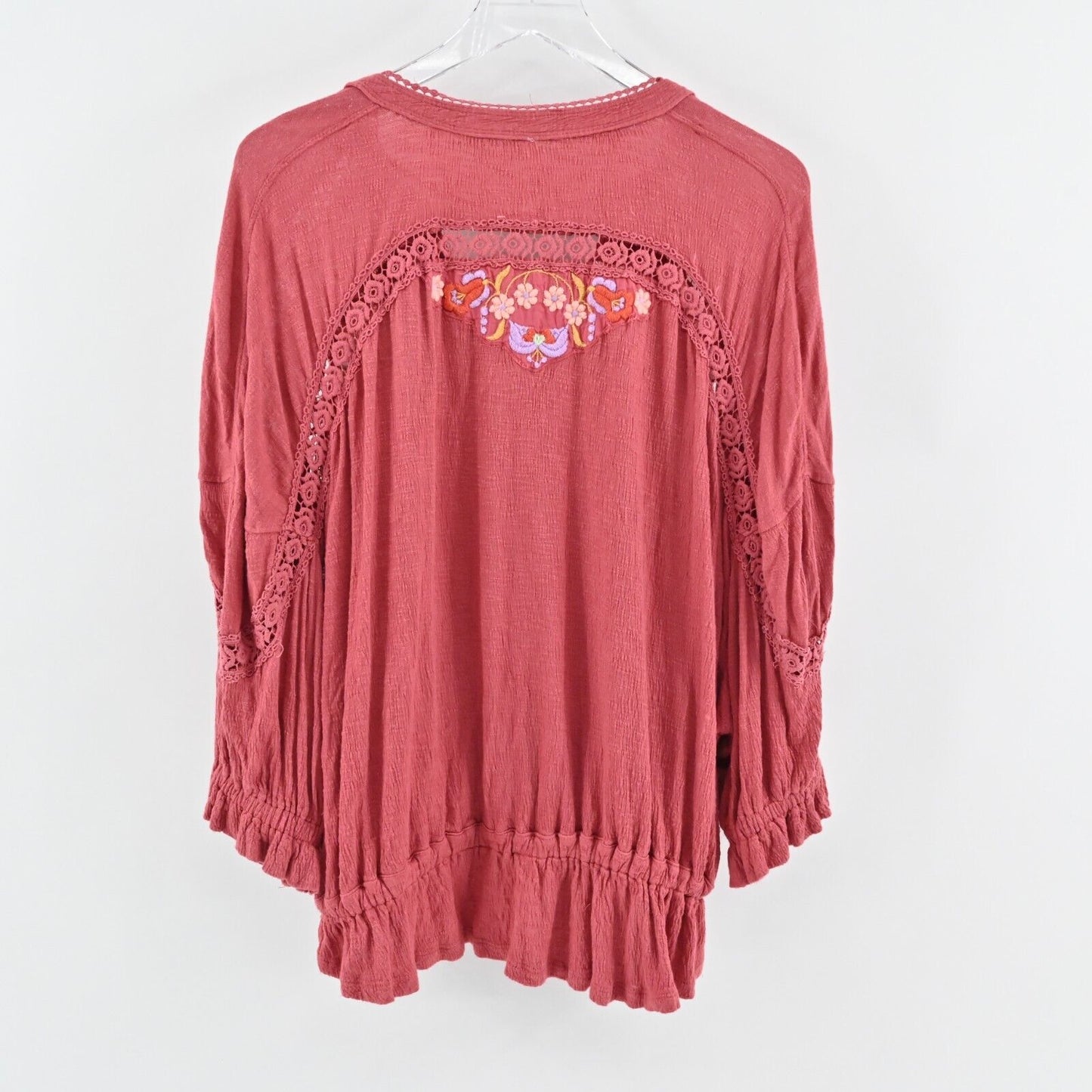 FREE PEOPLE Top Womens Sz XS Sarafina Embroidered Top Sangria Combo Pink Boho