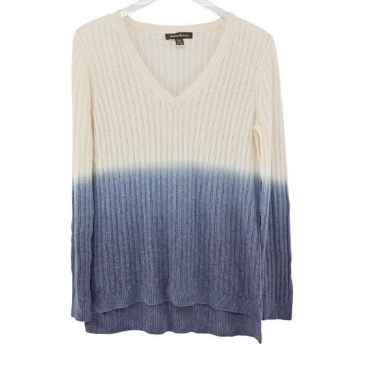 TOMMY BAHAMA Sweater Womens Size S Blue Ombre Wool Alpaca VNeck Open Knit Boho