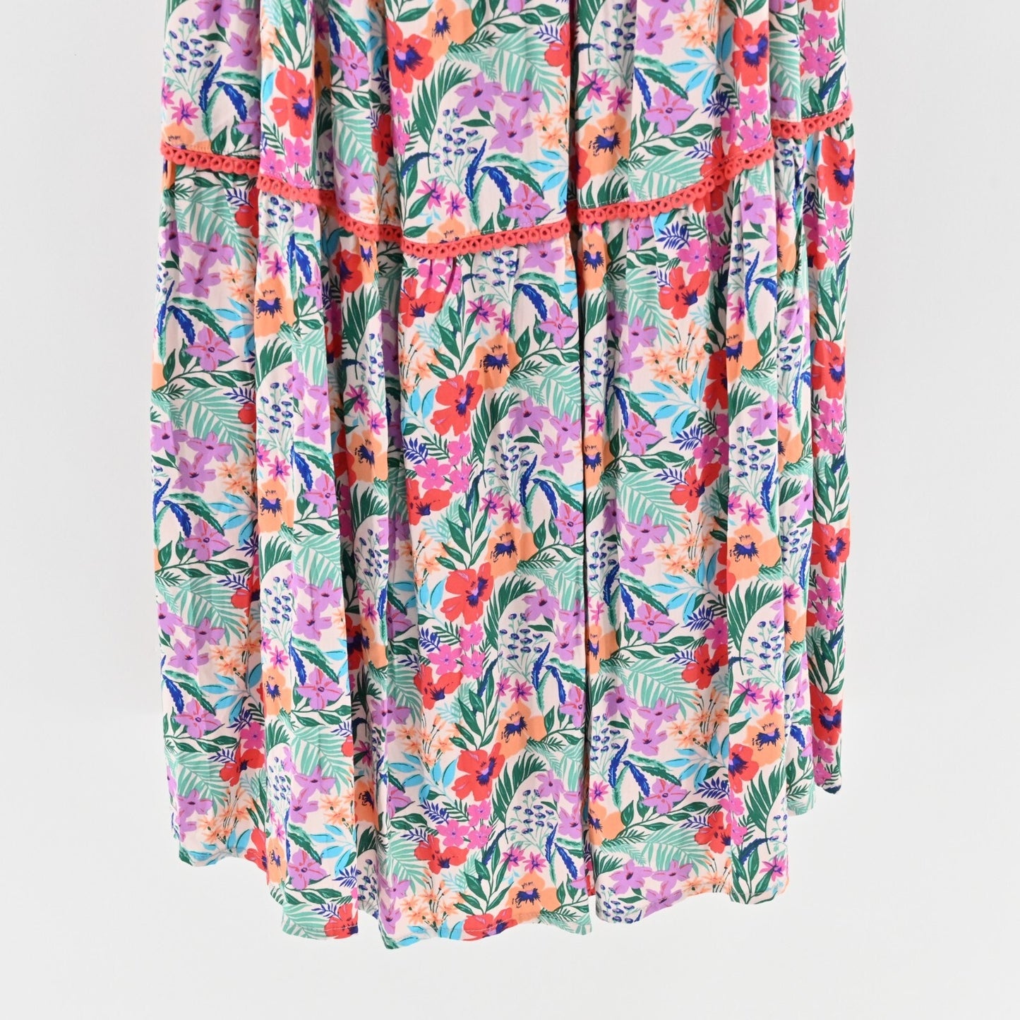 LOST WANDER Dress Size 1X Multicolor Floral Print Puff Sleeve Sweetheart Midi