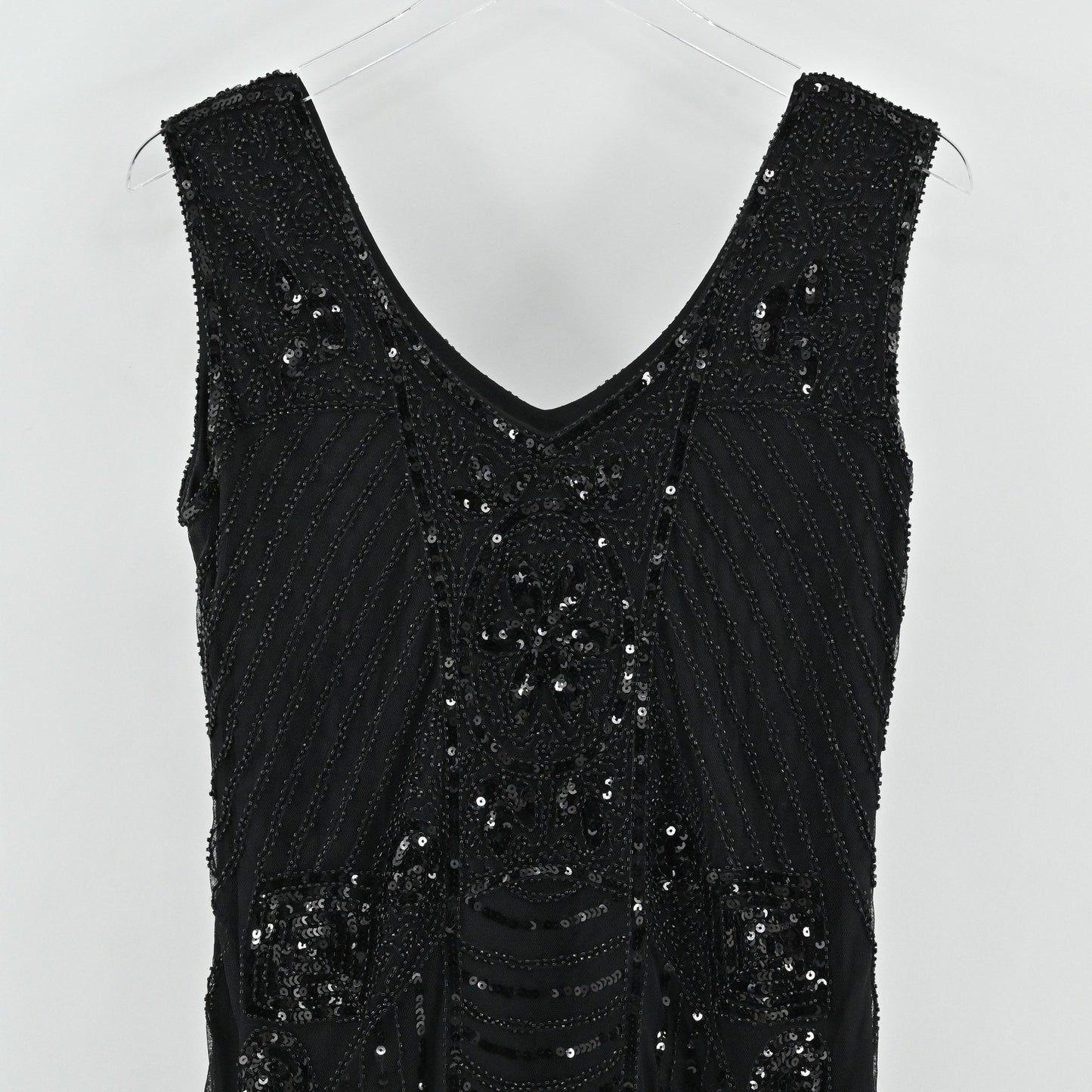 PrettyGuide Sequin Fringe Cocktail Midi Dress Size L Gatsby Glam Flapper Black