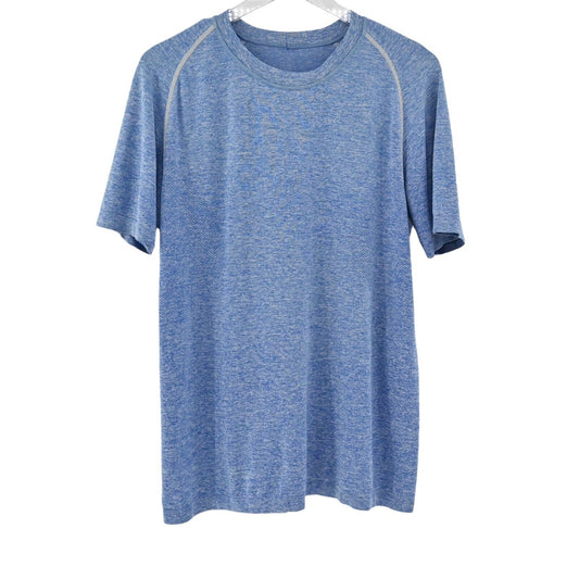 LULULEMON Shirt Mens Size L Metal Tech Short Sleeve Blue Running Crew Tee Logo