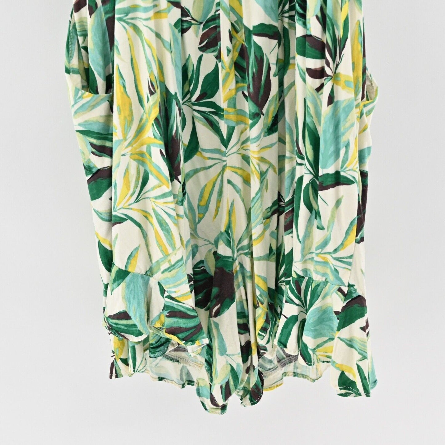 TORRID Romper Womens Size L Tropical Print Spaghetti Strap V Neck Ruffle Challis