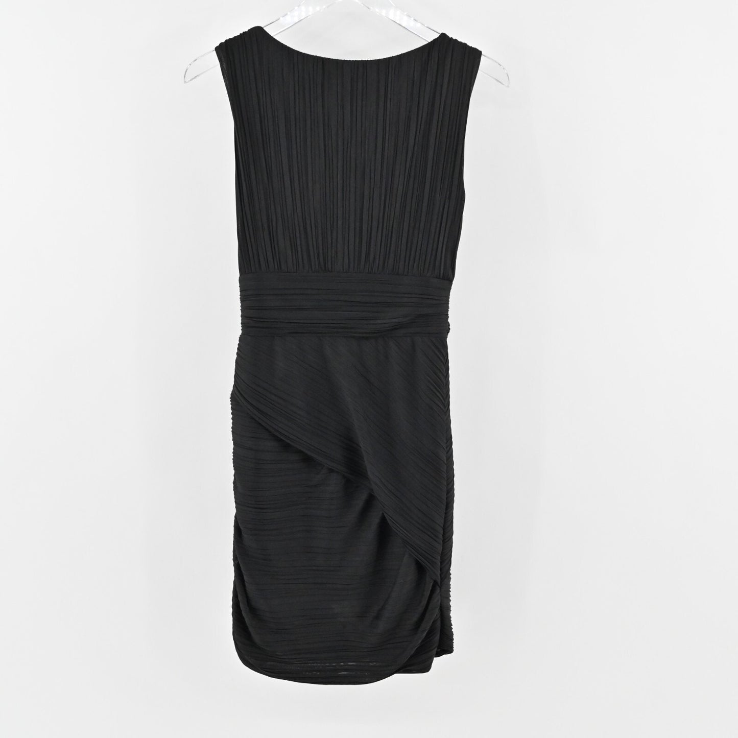 HALSTON HERITAGE Dress Size 4 Black Sleeveless VNeck Shirred Ruched Pleated LBD