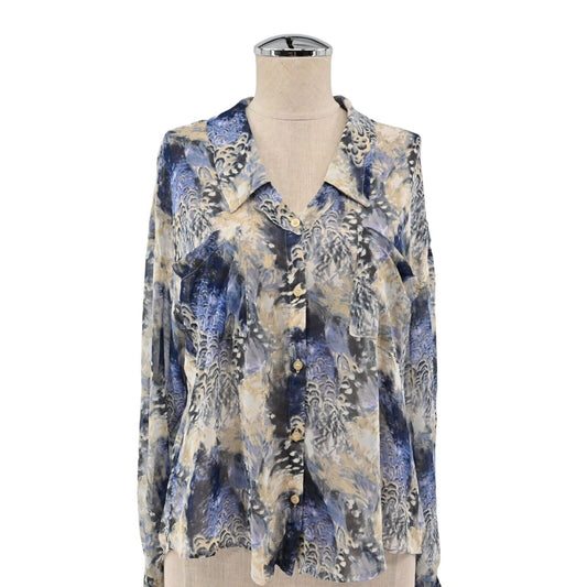 FREE PEOPLE Top Womens Sz XS Easy Rider Long Sleeve Abstract Print Sheer Blouse