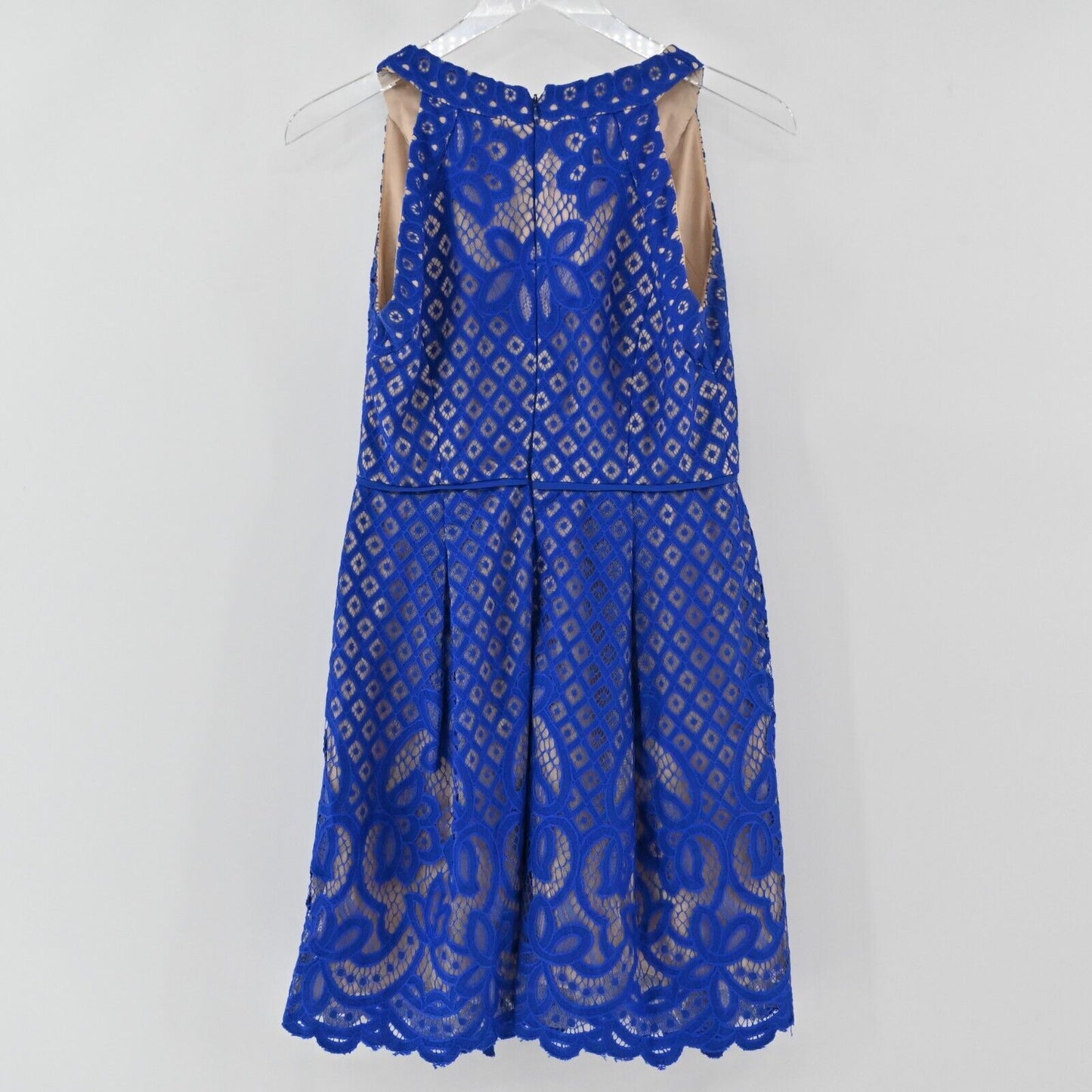 ADRIANNA PAPELL Dress Womens Sz 4 Blue Floral Lace Cocktail Mini Fit Flare Pleat