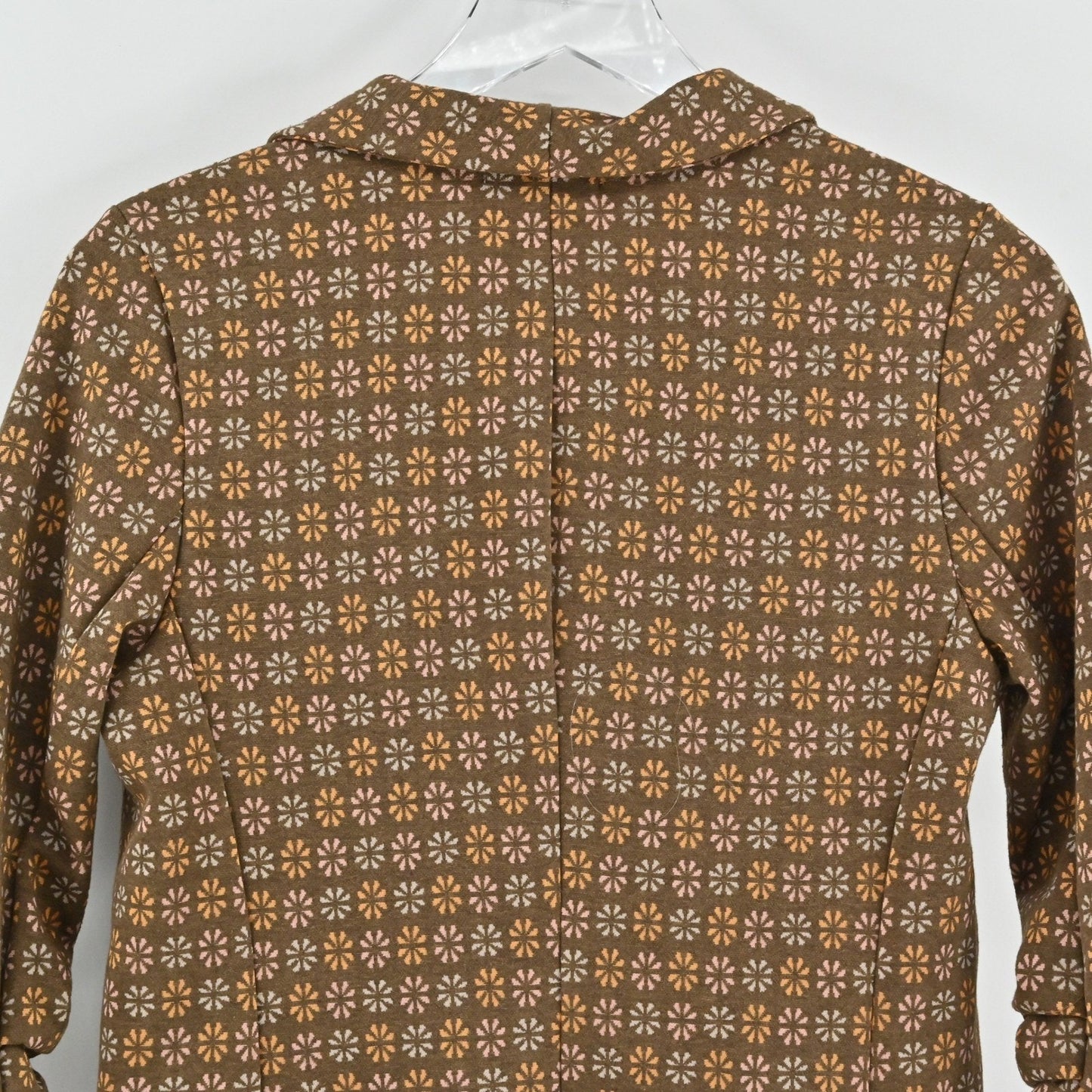 Altard State Floral Print Brown Blazer Size S Retro Mod Ruched 3/4 Sleeve USA