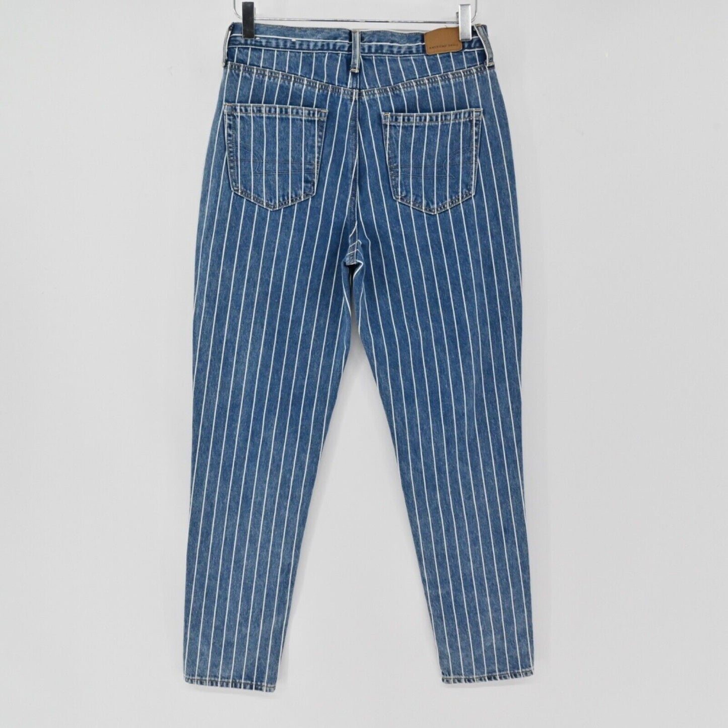 AMERICAN EAGLE Jeans Womens Sz 4 Medium Wash White Pinstripe High Rise Mom NEW
