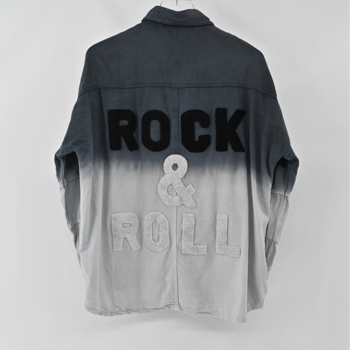 ELAN Womens Devan Denim Jacket Size S Gray Ombre Rock Roll Edgy Shacket Cotton