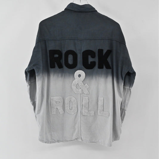 ELAN Womens Devan Denim Jacket Size S Gray Ombre Rock Roll Edgy Shacket Cotton