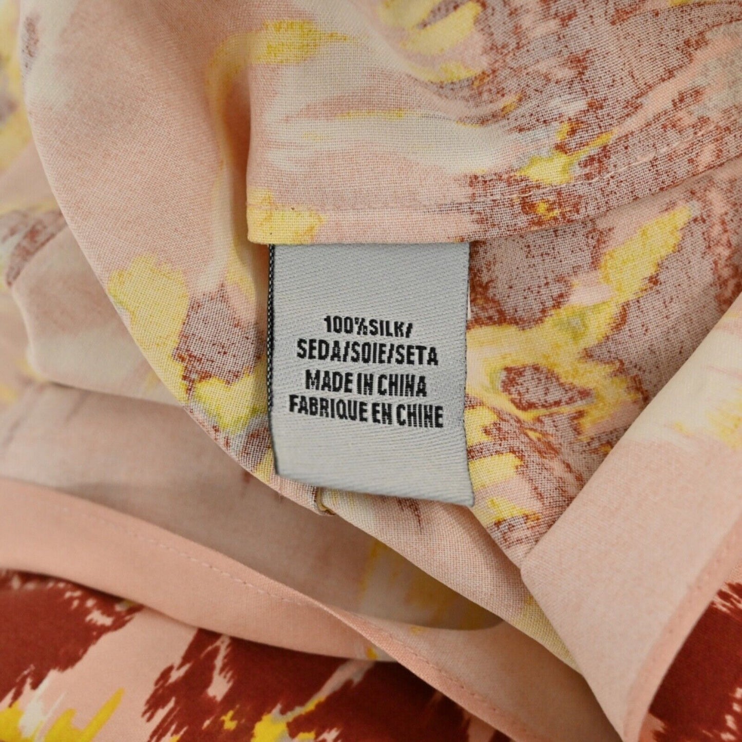 TIBI Top Womens Sz 4 Blush Pink Boho Floral 100% Silk Pleated 3/4 Sleeve Blouse