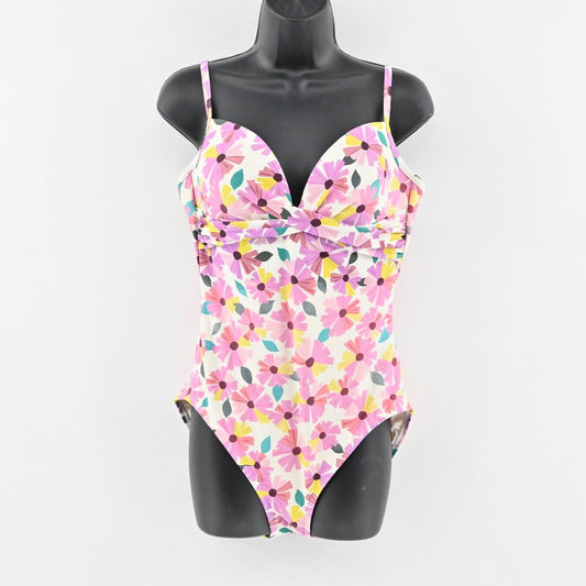 KATE SPADE Swimsuit Womens Sz L Pink Wallflower Ruched Spaghetti Strap One Piece