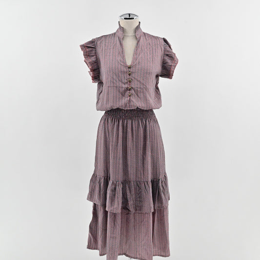 PERRY WALKER COLLECTIVE Cornelia Silk Midi Dress Size M Pink Floral Peasant Boho