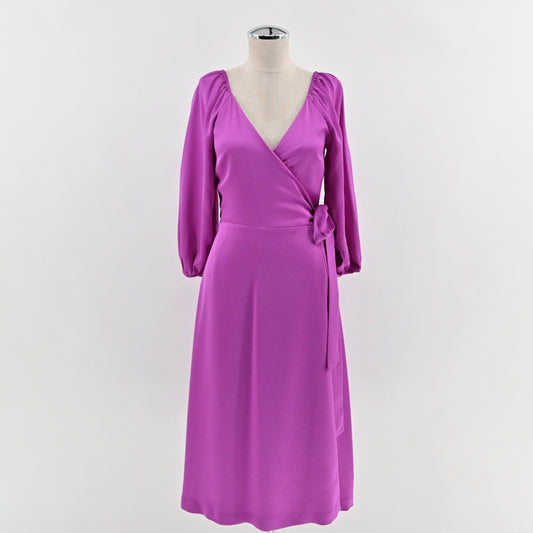 Ann Taylor Purple Wrap Midi Dress Size 0P Romantic Wedding Guest Lilac Feminine