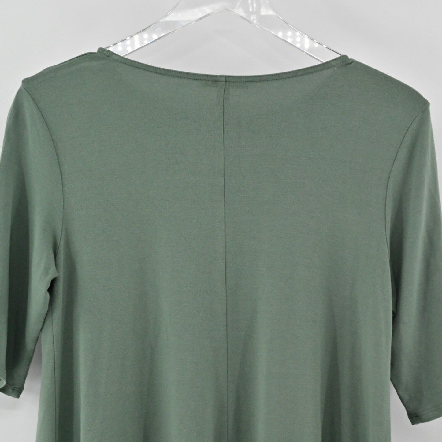 EILEEN FISHER Jersey Sage Green Dress Size S Lagenlook Shift Half Sleeve USA