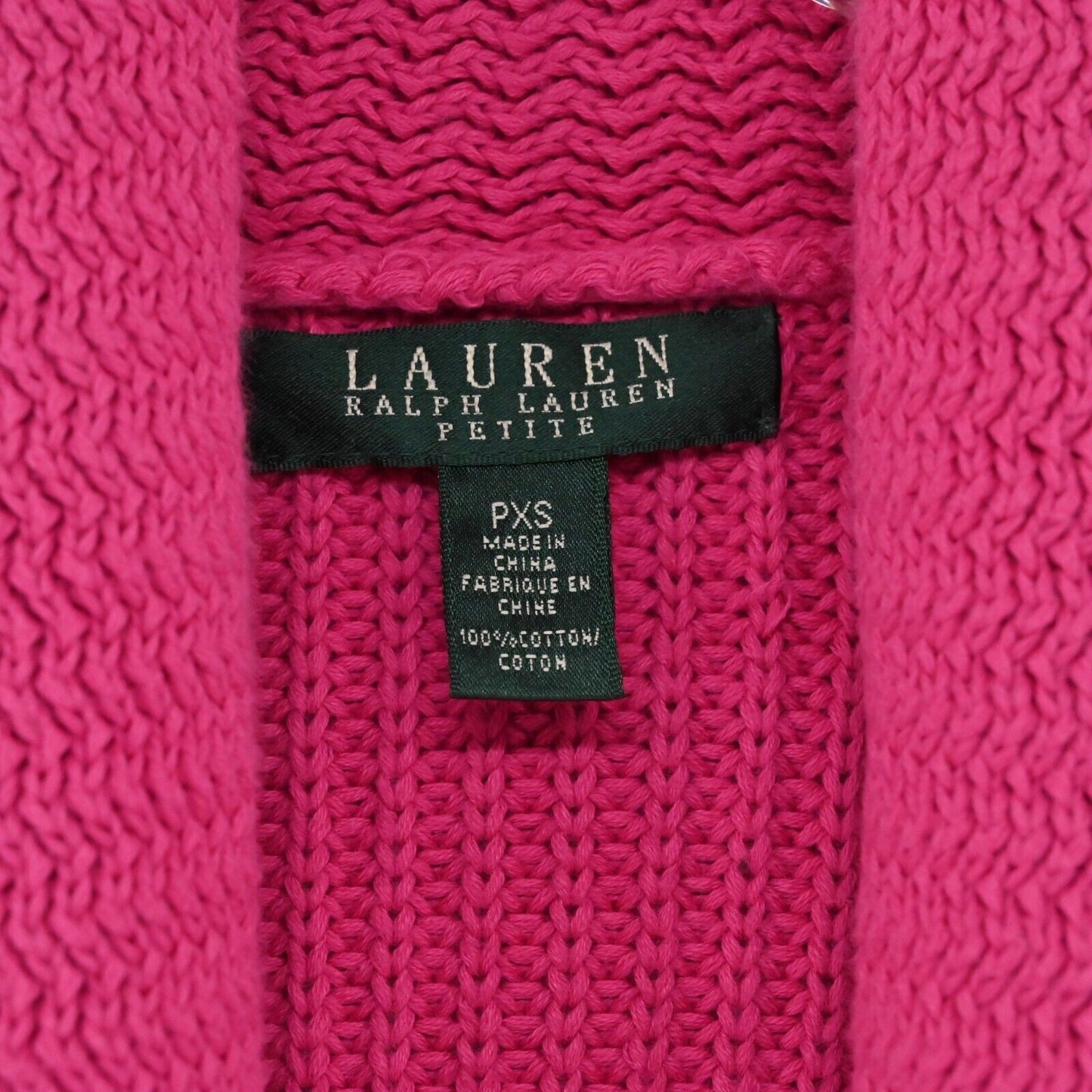 LRL Cardigan Sweater Womens Sz PXS Hot Pink Knit Long Sleeve Cotton Shawl Collar