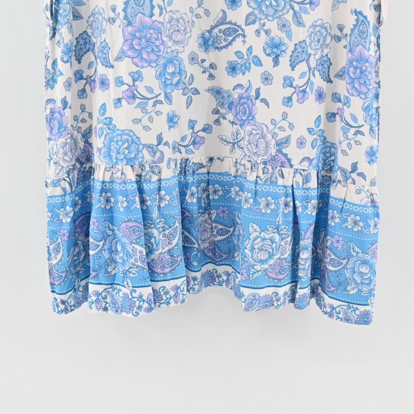 WALKER WADE Dress Sz XS Blue Purple Floral Print Ruffle Neck Shift Mini Cottage