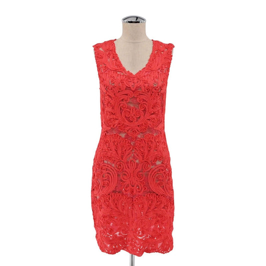 YOANA BARASCHI Dress Womens Size 2 Sleeveless VNeck Red Lace Overlay Mini