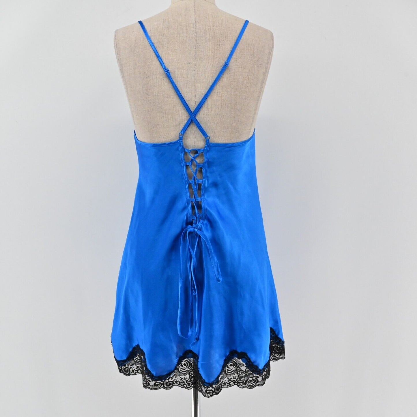 FREDERICKS of HOLLYWOOD Womens Sz M Blue Black Lace Satin Sleeveless Slip Dress
