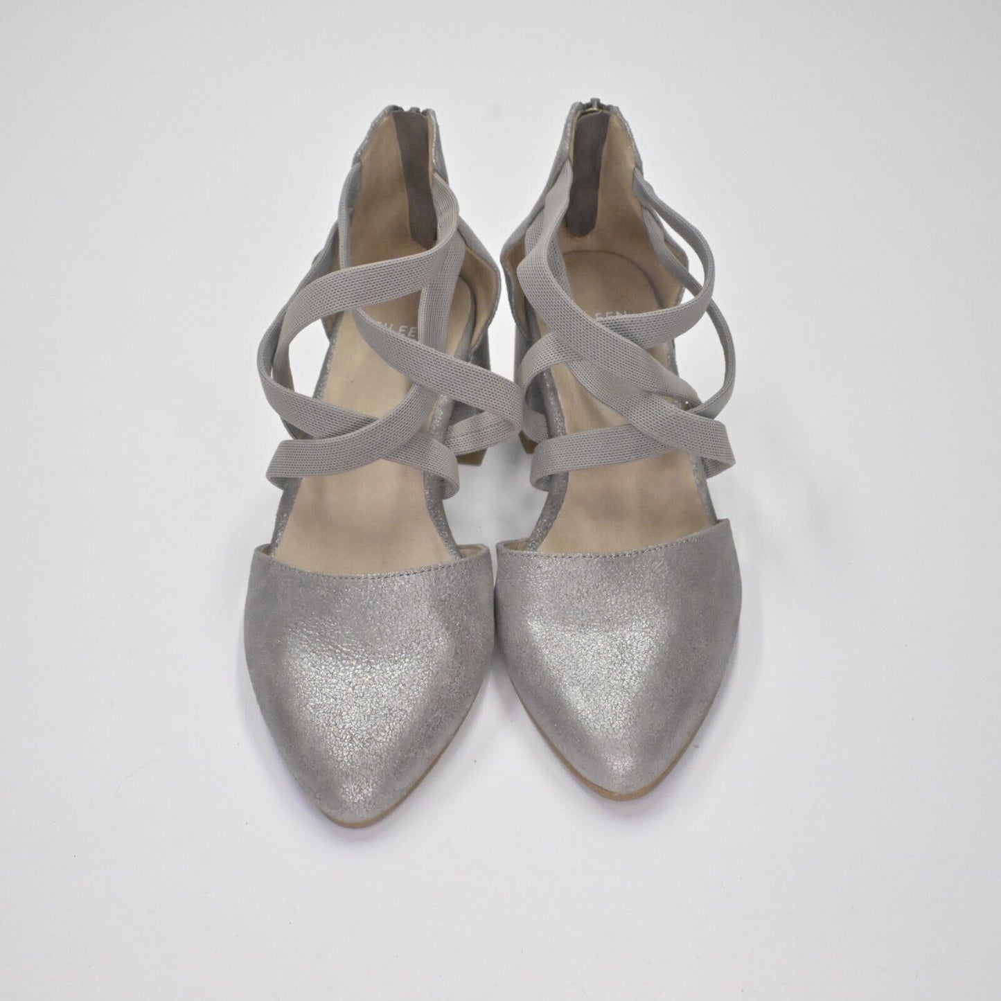 EILEEN FISHER Pumps Womens Size 7.5 Juku Mica Silver Strappy Closed Almond Toe
