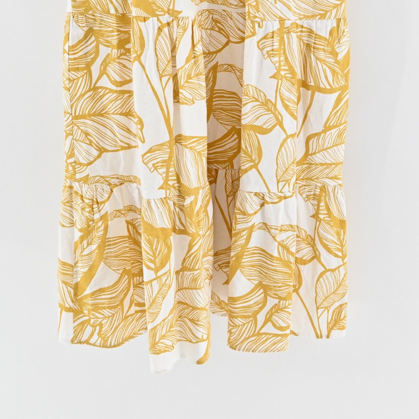 SUGAR LIPS Dress Size XS Yellow Tropical Print Poplin Cotton Ruffle Tiered Midi