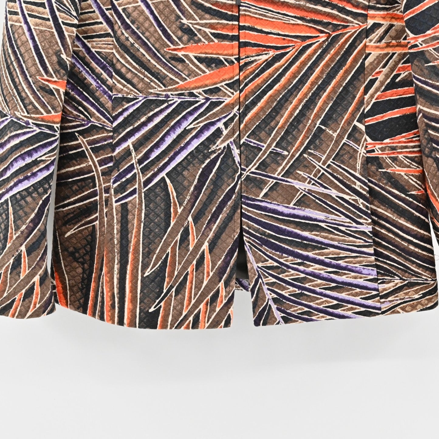 Vtg ELLEN TRACY LINDA ALLARD Womens Silk Jacket Size 10 Leaf Print Collarless