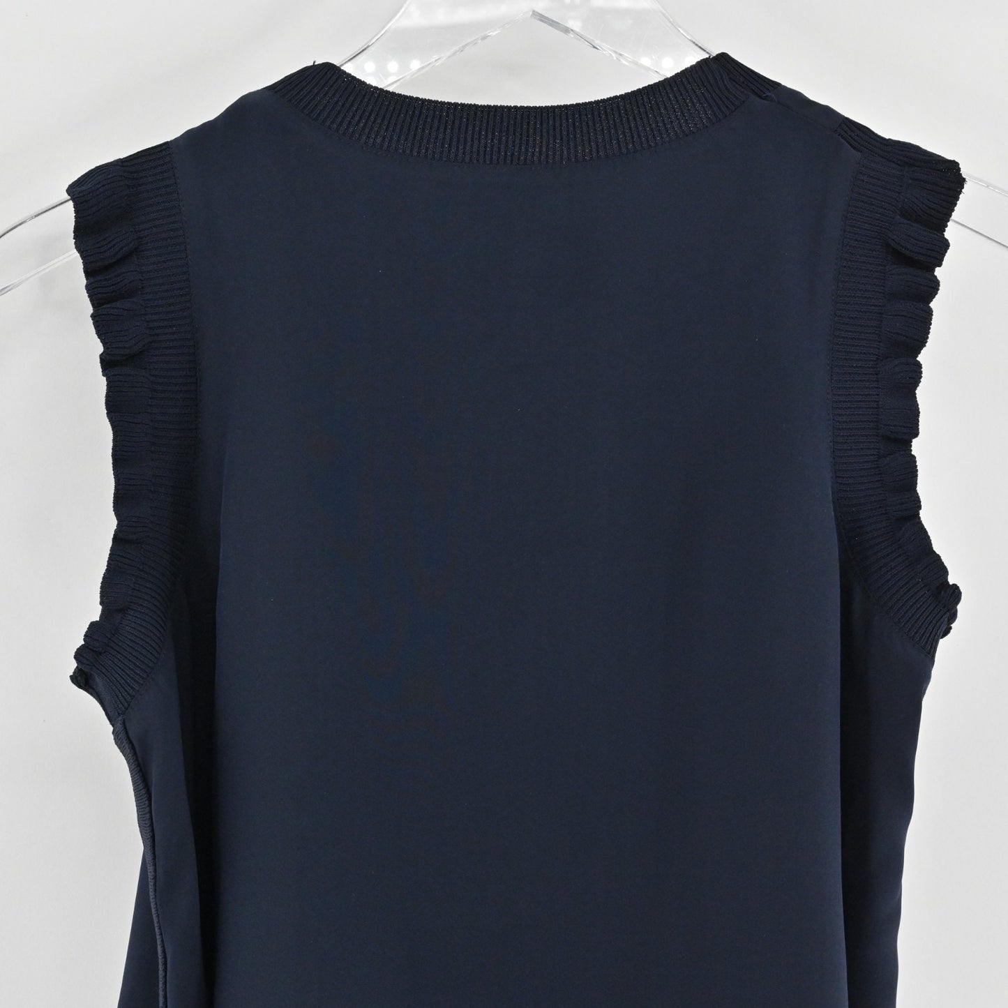 Cinq a Sept Womens Lenore Silk Navy Top Size XS Sleeveless Ruffle Tank Blouse