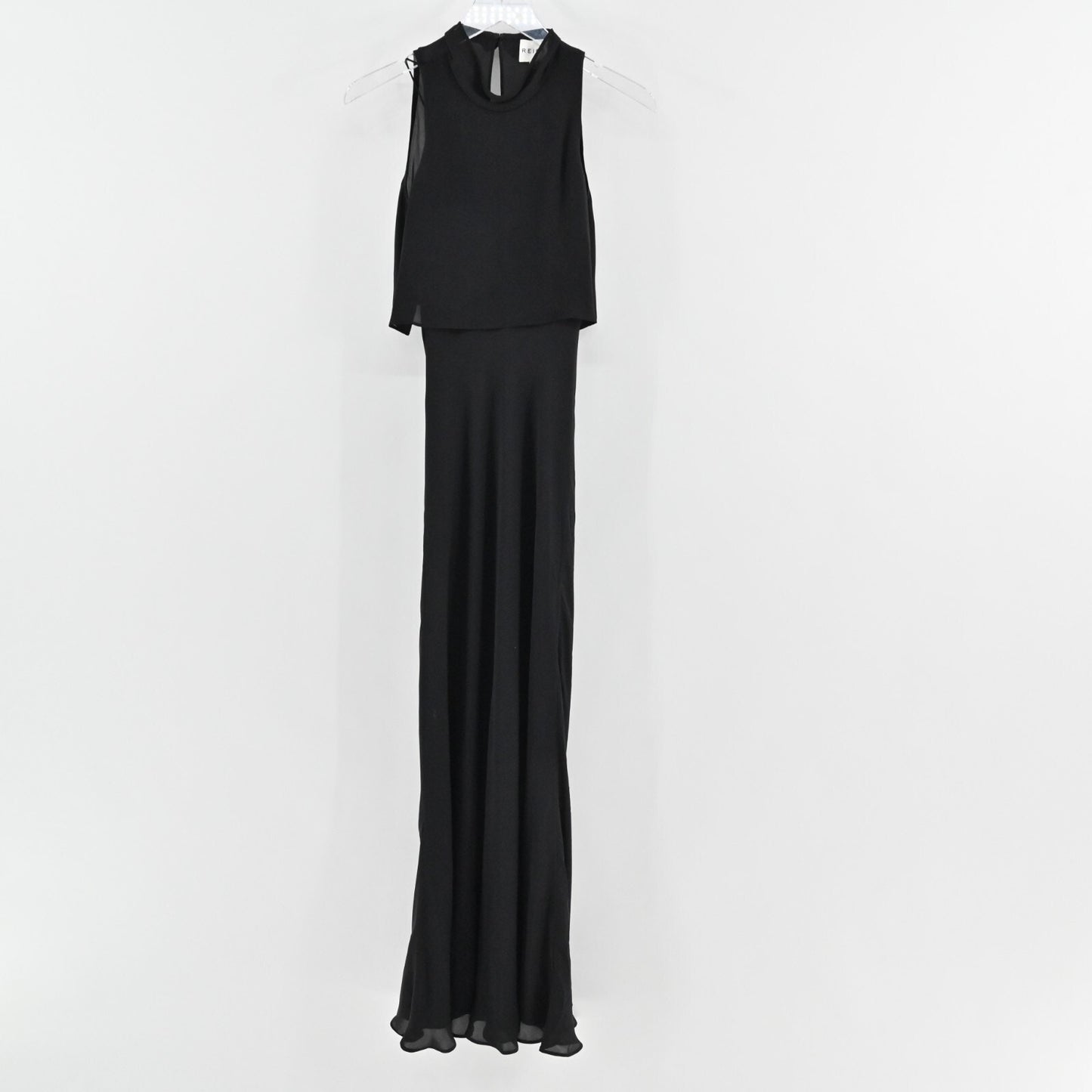 REISS Adella Dress Size 2 High Neck Black Silk Sleeveless Overlay Classic Maxi
