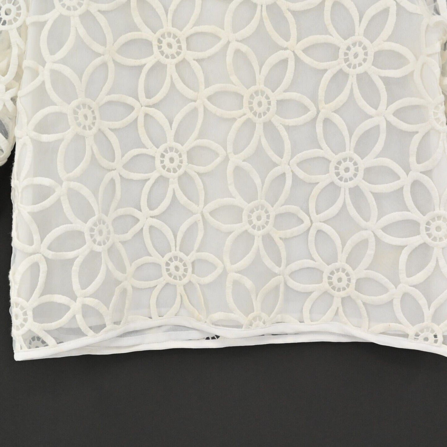 ENGLISH FACTORY Top Womens Size S Sheer Sleeve Flower Print Cropped Blouse White
