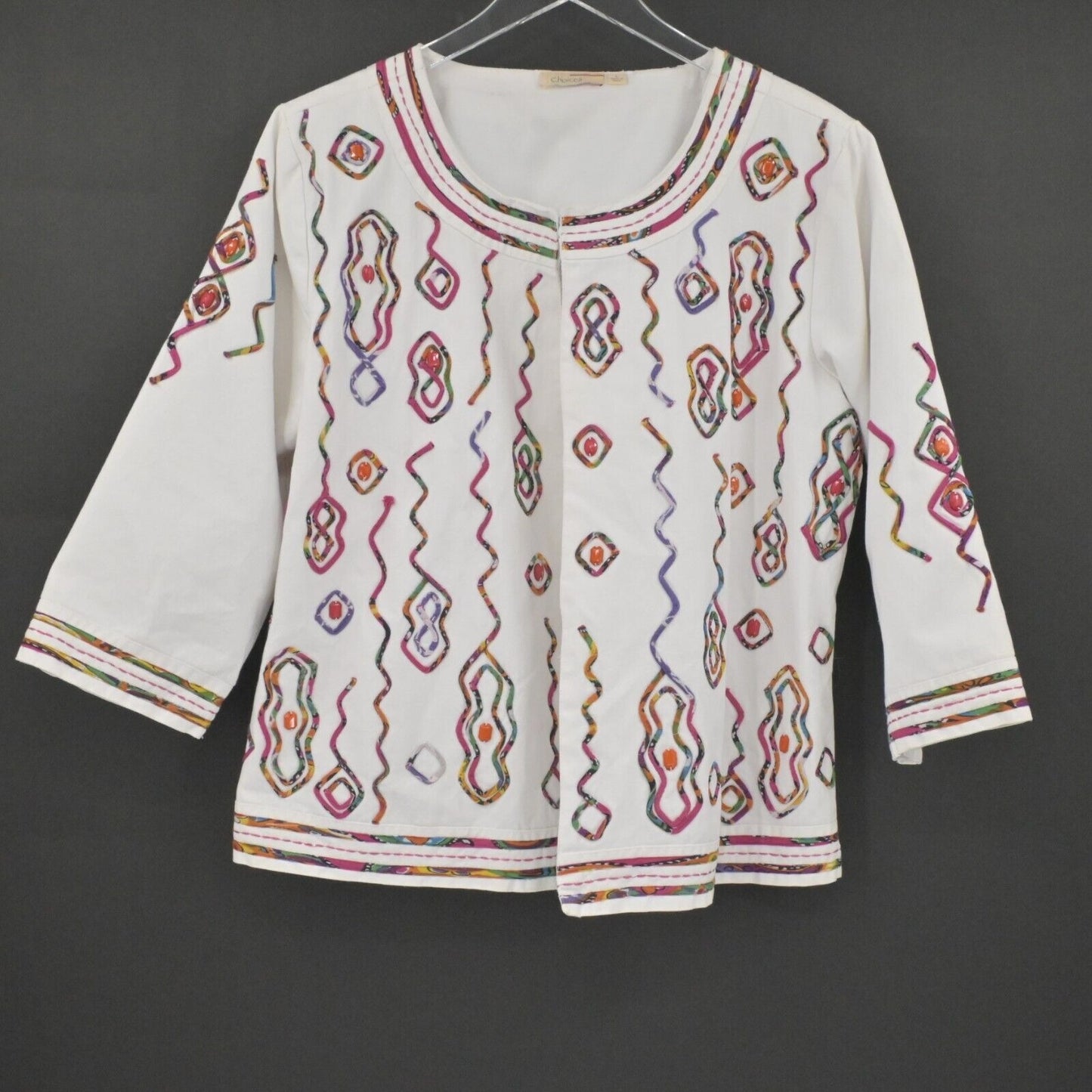 CHOICES Jacket Womens Size Large Multicolor Aztec Embroidered Beaded Vintage