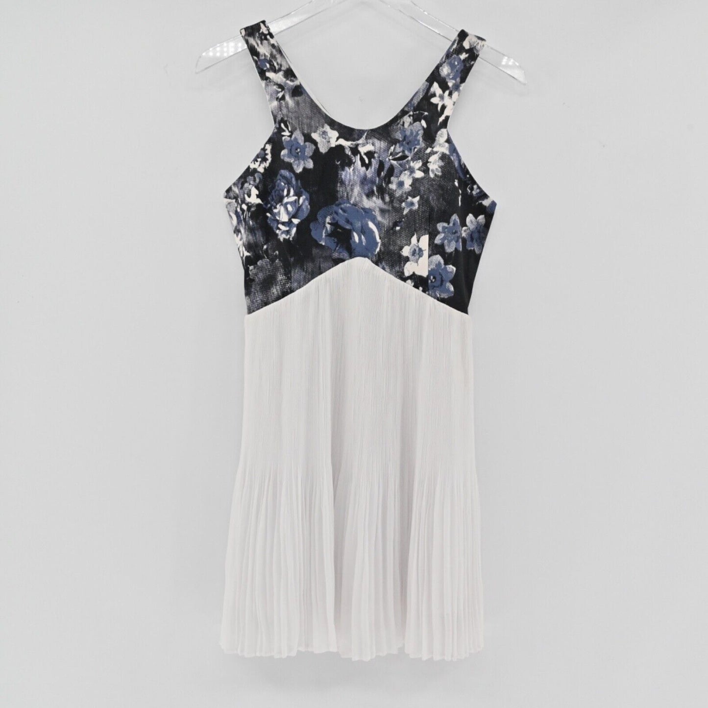FOUNT Dress Womens Size SM Blue Floral Pleated Scoop Neck Goddess Mini Tank NEW