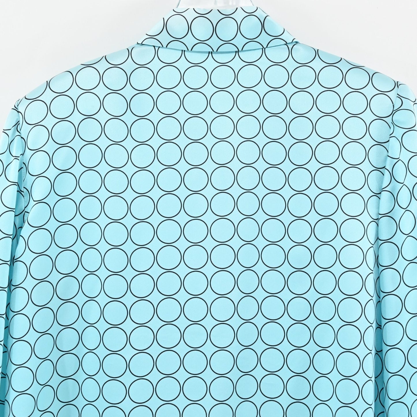 Vtg MAGGY LONDON Blue Silk Top Womens Size 10 Button Circle Blouse Classic Retro