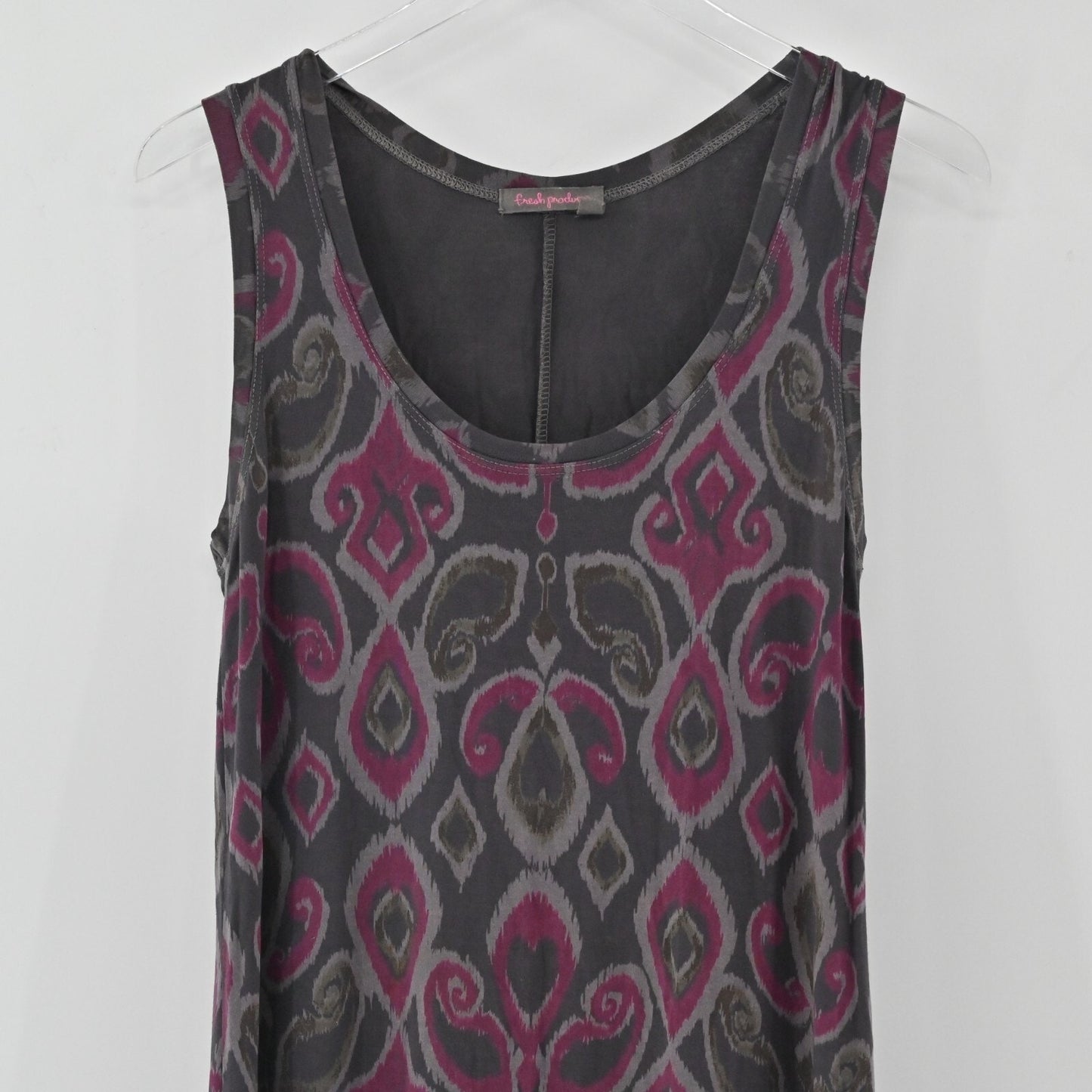FRESH PRODUCE Ikat Maxi Dress Size S Bohemian Artistic Gray Pink Tank Beach USA