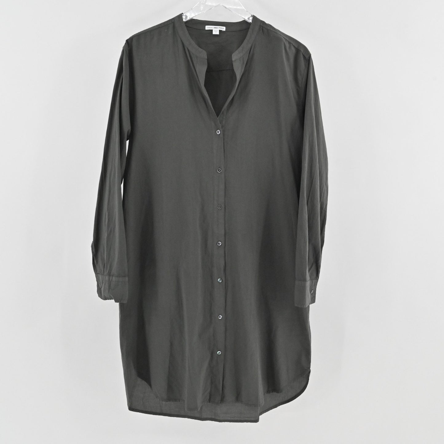 James Perse Gray Shirt Dress Size L Long Sleeve Mandarin Collar Button Lagenlook