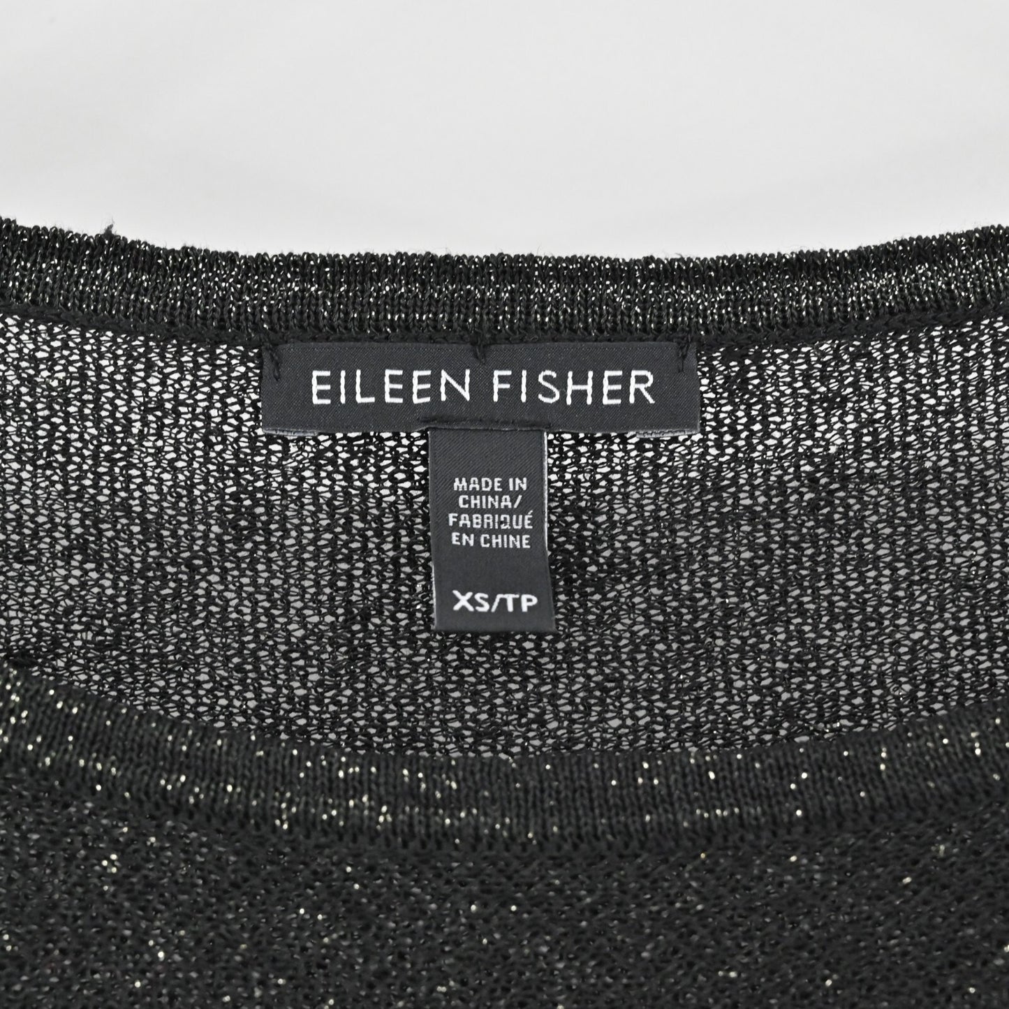 EILEEN FISHER Top Womens Size XS Black Linen Blend Bateau Neck Sparkle Tunic