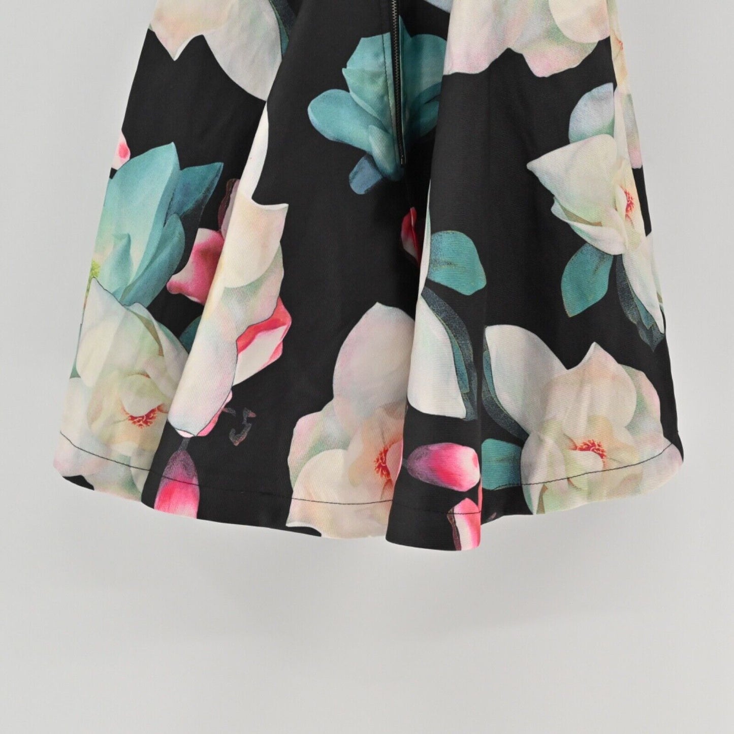 LUXXEL Dress Womens Size S Mini Fit Flare Halter Black Floral Satin Retro Prom