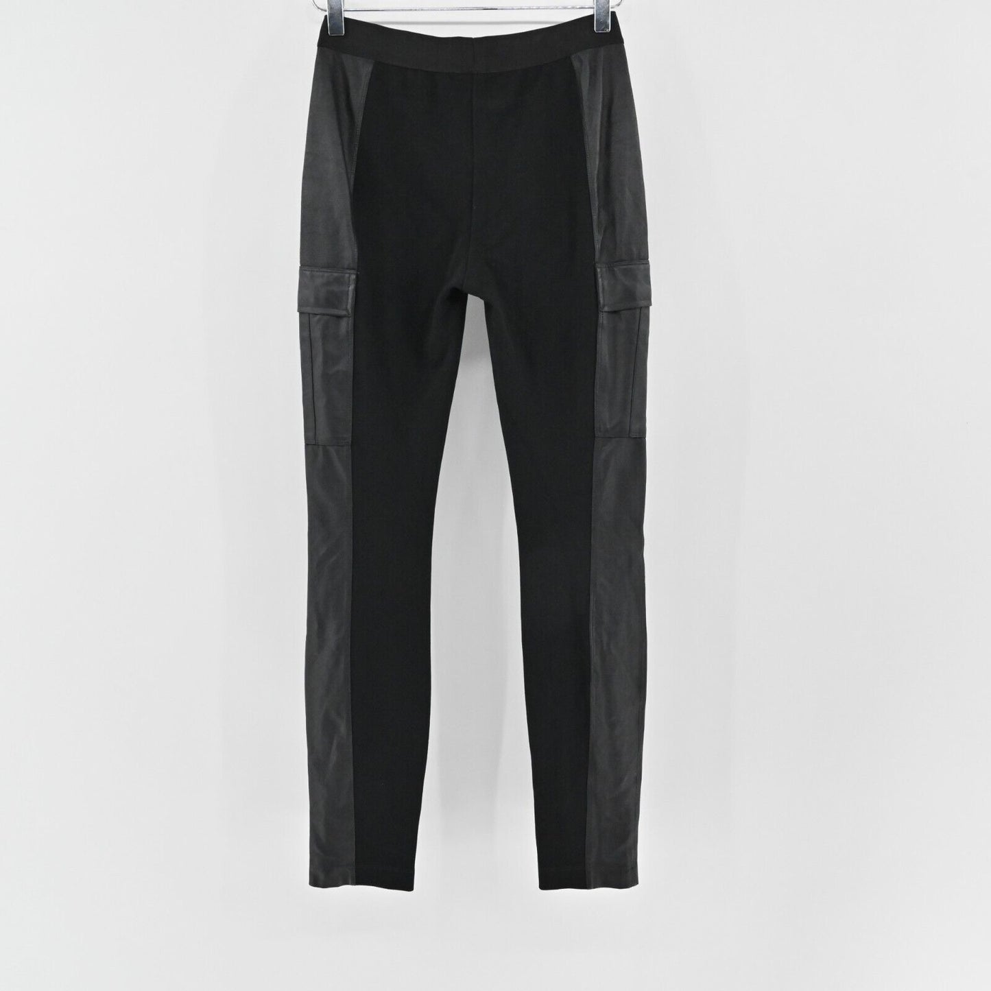 BCBGMAXAZRIA Pants Womens Size XS Black Faux Leather Pull On Skinny Leg Cargo