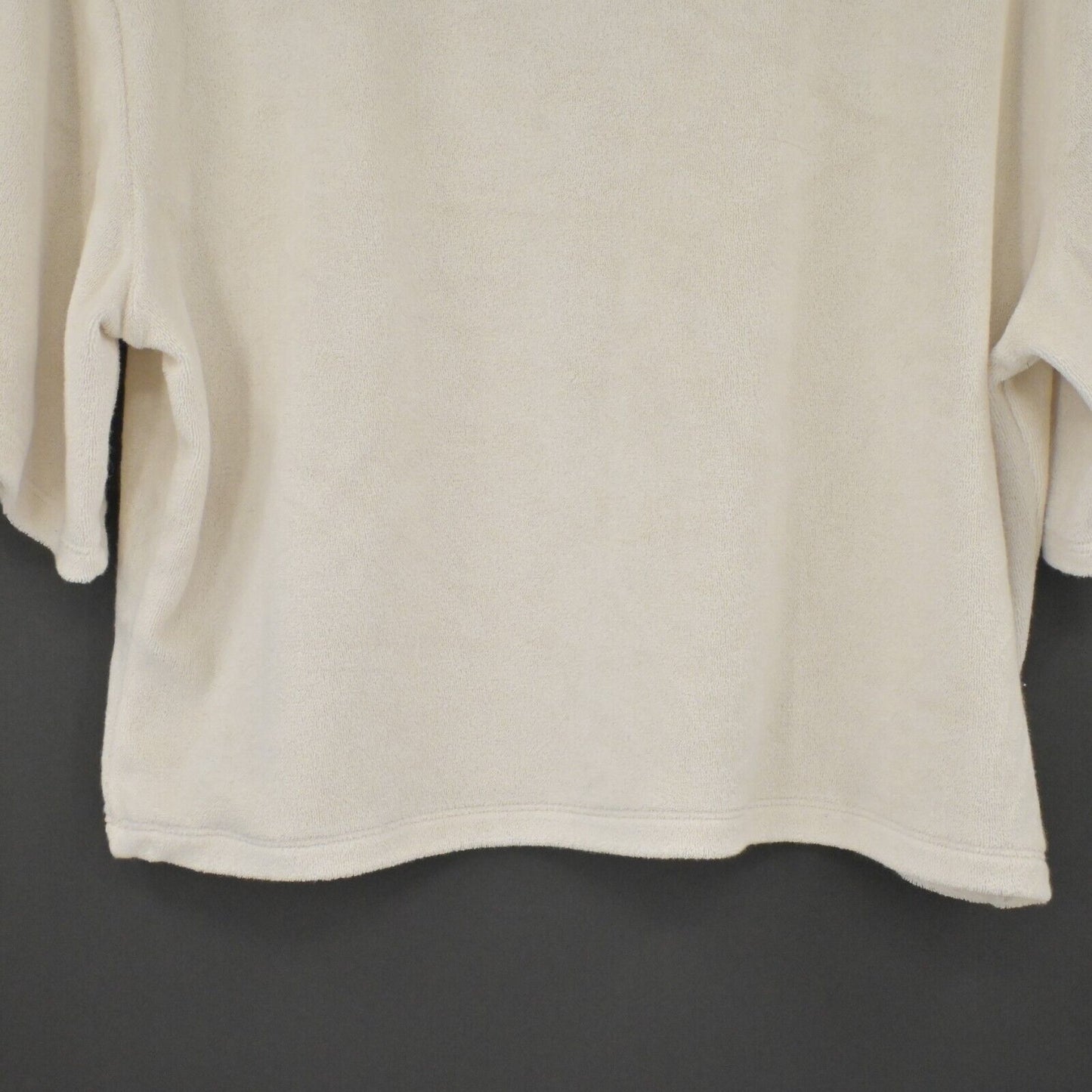 ARITZIA Top Womens Sz M WILFRED FREE Beige Terry Cloth Crop Short Sleeve Shirt