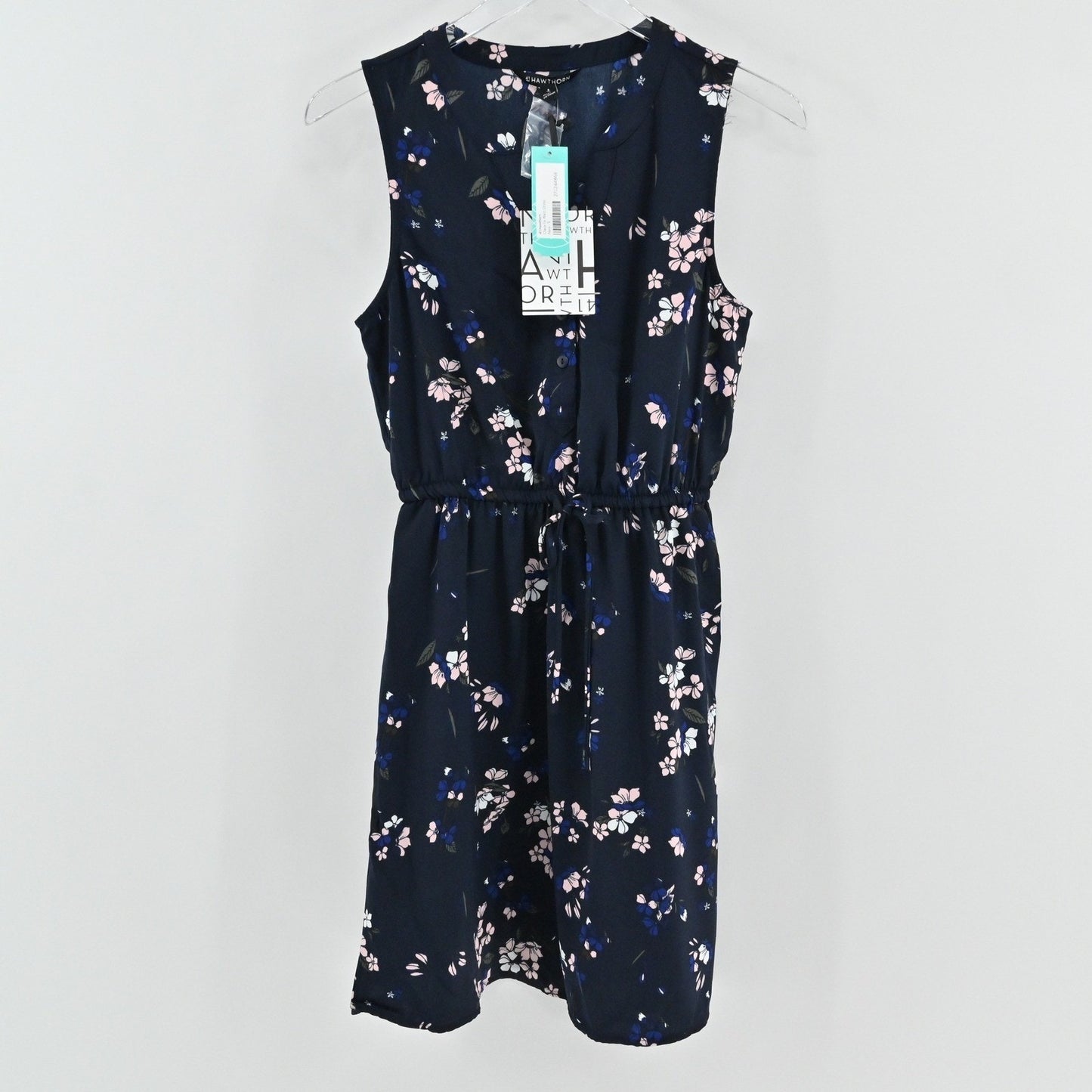 41 Hawthorn Womens Sleeveless Floral Mini Dress Size S Navy Pink Drawstring NEW