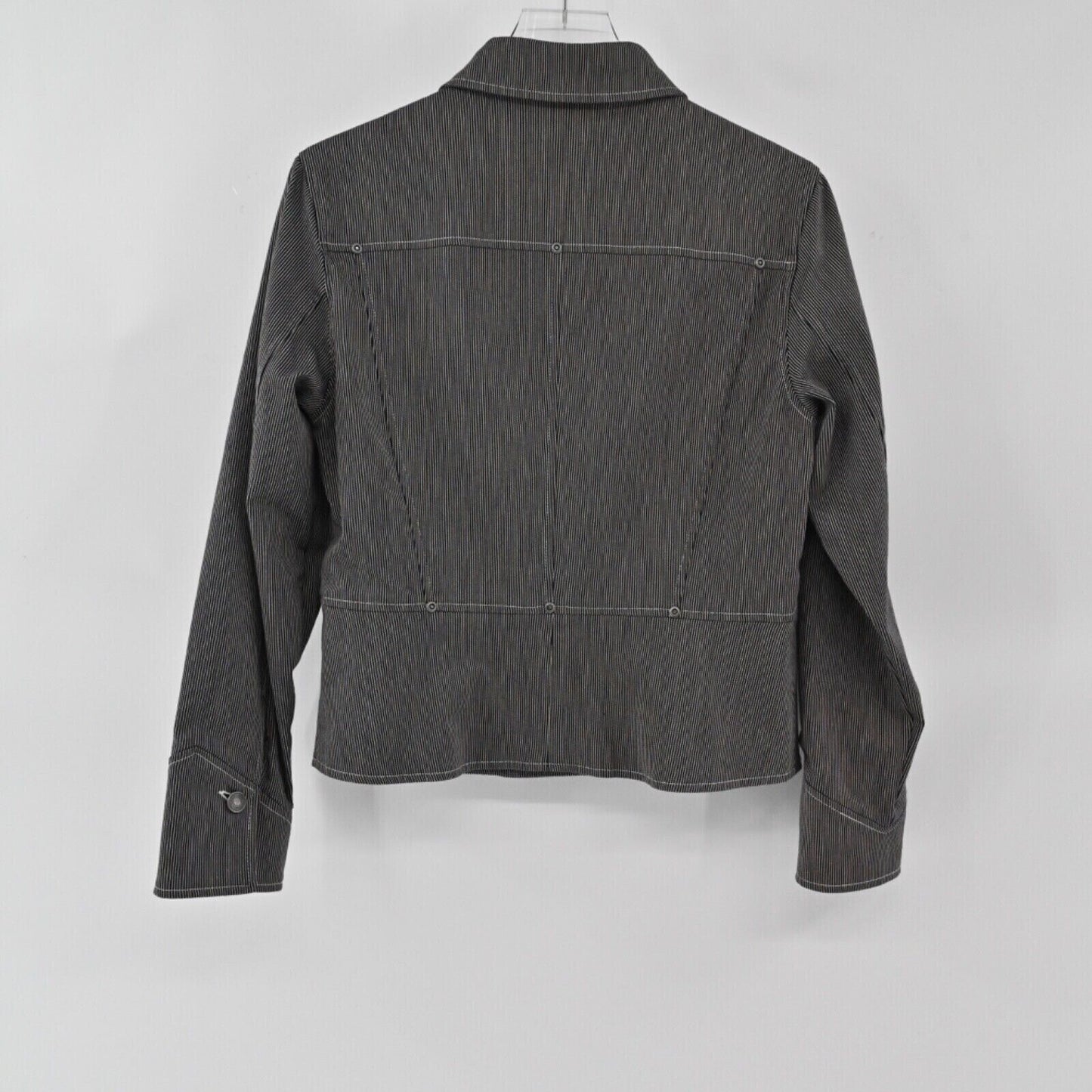 AUSTIN REED Jacket Womens Size 8 Canvas Black White Pinstripe Cotton Blend Retro