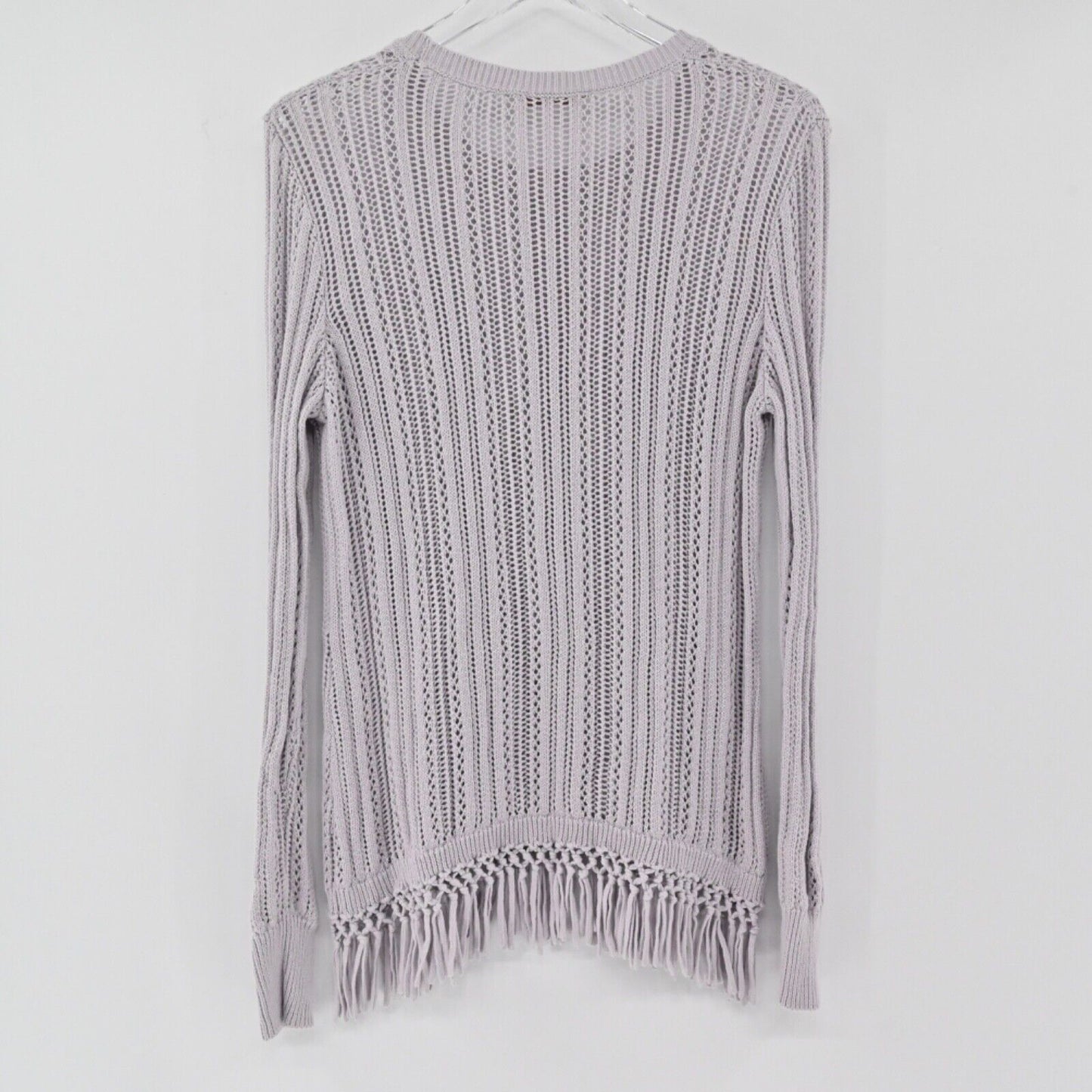 SOFT SURROUNDINGS Sweater Womens Size L Purple 100% Cotton Open Knit Fringe Boho
